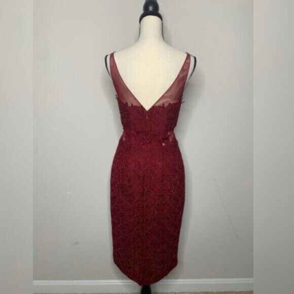 ML Monique Lhuillier Red aromatic Burgundy Illusion Cocktail Dress - Picture 12 of 16